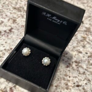 Cultured Freshwater Pearl & Diamond Halo Stud Earrings in 14k Gold